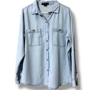Social Standard by Sancturay small button down shirt denim long sleeve casual